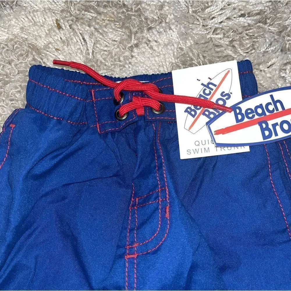 New Beach Bros. Navy Blue & Red Toddler Boy Swim Trunks Bathing Suit 3T NWT $28